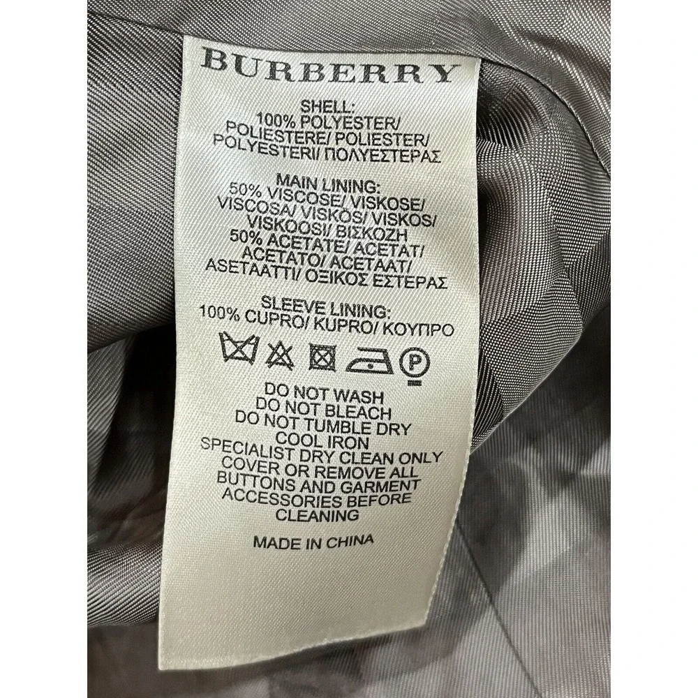 Burberry London Double Breasted Belted Gray Green Ruffled Trench Coat Sz US 6 - Picture 16 of 16